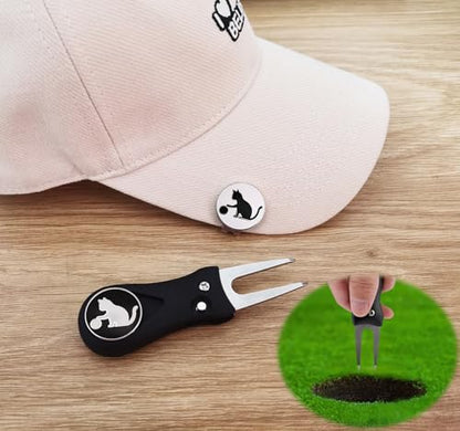 Adhere Golf Ball Markers Personlized Double Side Cute cat Logo Enamel with A Magnetic Hat Clips,A Premium Golf Gifts. - color: A-Ball Markers & Divot Tool Gift Set