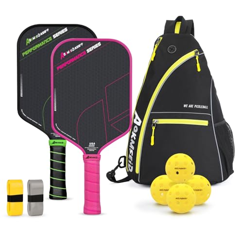 AKS Performance Series Pickleball Paddles Set - Toray T700 Raw Carbon Fiber Pickleball Paddle with Friction Surface, 16mm Powerful Polymer Core, Good Control & Spin Shots, USAP Approved - color: PinkBlack