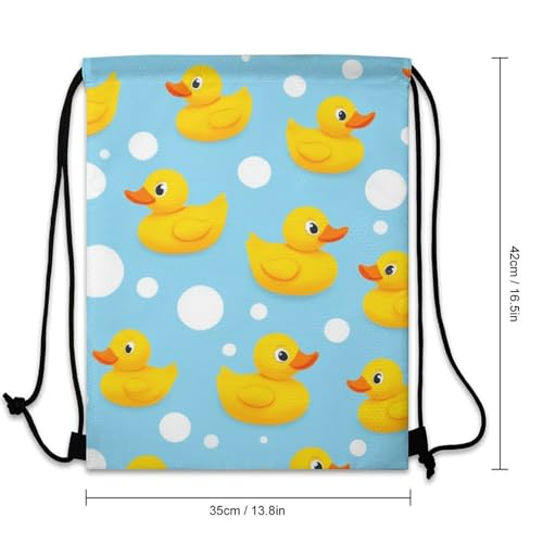 Gym Drawstring Bag Sports Sackpack Waterproof String Backpack with Shoe Compartment for Hiking Swimming Training, Cute Funny Yellow Rubber Ducks And Bubbles Blue Bags - color: Picture (748)