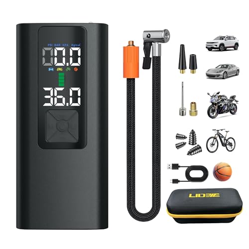 Tire Inflator Portable Air Compressor Auto Air Pump for Car Tire Car Accessories with Color Digital Pressure Gauge 4X Faster Inflation Rechargeable for Motorcycle Bike Ball Power Bank LED Light