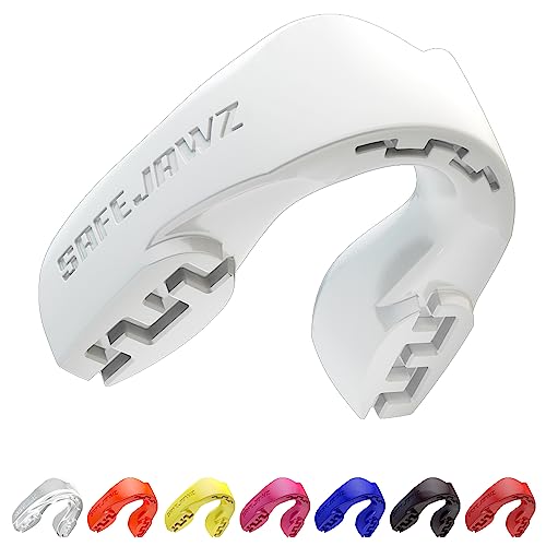 SAFEJAWZ Mouth Guard, Slim Fit Mouthguard for Adults & Youth with Case, Easy Fit Remoldable Mouthpiece for Football, Boxing, Lacrosse, MMA, Basketball & All Contact Sports - color: White, size: Junior (up to 11 Year)