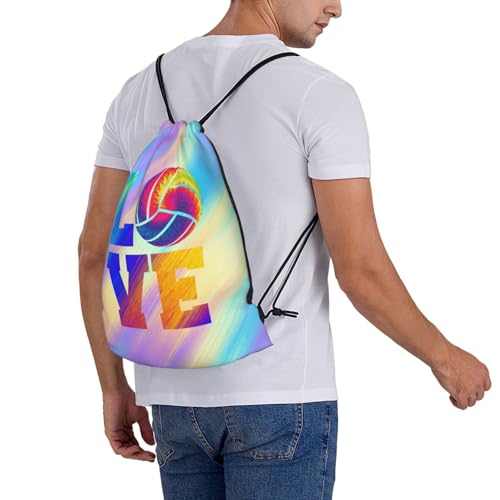 Love Volleyball Unisex Drawstring Backpack Bag Sport Gym Travel Swim Sackpack