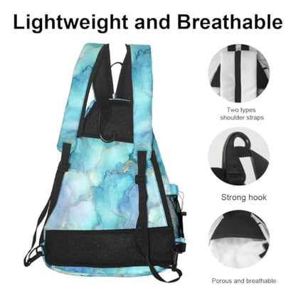 Pickleball Bag Marble Blue Pickle Ball Backpack for Women Men Premium Lightweight Crossbody Sling Bag Sports Backpack for Pickleball Paddle Tennis - color: Marble Blue