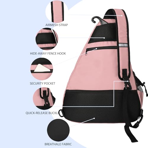 Goloni Pickleball Sling Bag for Men Women, Lightweight Pickleball Backpack with Fence Hook - color: Pink
