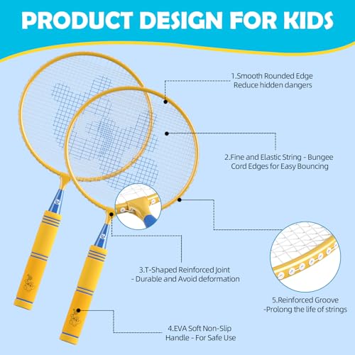 Kids Badminton Rackets Set with Soft Grip, Oversize & Lightweight Shuttlecocks Racquet with Carry Bag for Children Youth, 2 Player Sport Game for Indoor Outdoor Backyard