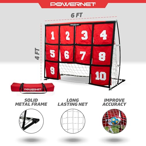 PowerNet Numbered Target Soccer Goal, 6x4 FT Net, 10 Numbered Zones, Soccer Goal with Targets for Accuracy Training, Portable Training Equipment