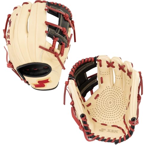 SSK Z5 Craftsman Infield Baseball Glove – 11.25” - 11.5” - 11.75” - 12” – Right & Left Hand Throw - color: Camel/Black/Maroon, size: 11.5" - Right Hand Throw