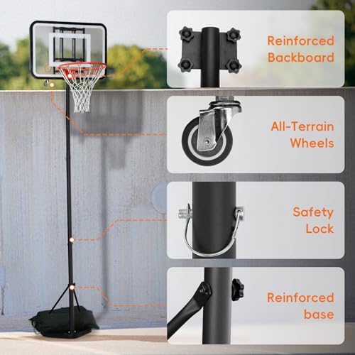 Dreamtrue Foldable Basketball Hoop, Portable Basketball Hoop Outdoor, 7.1FT-8.9FT Adjustable Height, for Beach, Backyard, Park, Driveway