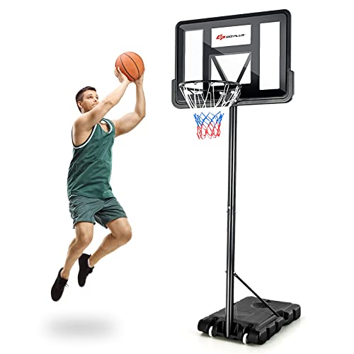 Goplus Portable Basketball Hoop, 10FT Height Adjustable Basketball Goal w/44‘’ Shatterproof Backboard, Outdoor Basketball Stand for Adults Backyard Driveway - style: 4.25-10FT, 12-Level, Upgrade Steel