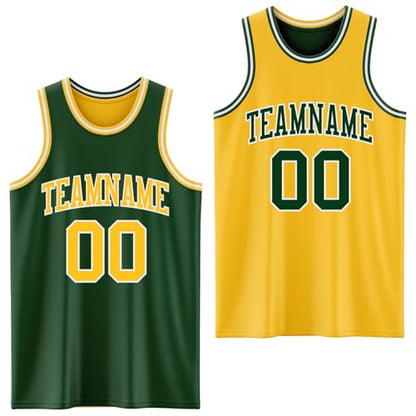 Custom Reversible Basketball Jerseys Men Youth, Personalized Sports Shirts Team Uniforms Printed Name Logo Number - color: Green and Yellow