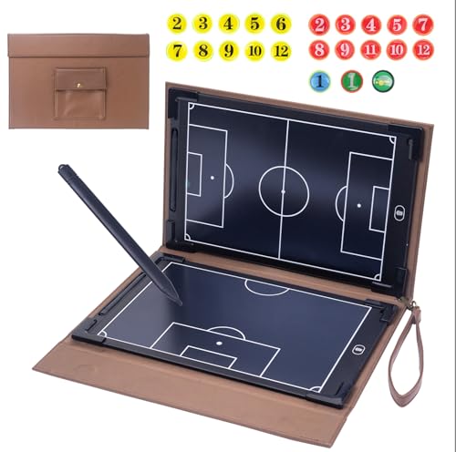 Soccer Coaching Board 16 Inch LCD Digital Tactical Board, Full & Half Field Double Board Set,Magnetic Soccer Training Equipment with Premium Leather Protective Case for Coaches and Teams