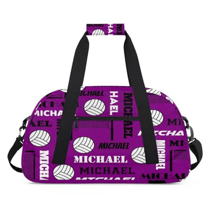 Custom Volleyball Gym Bag Duffel Bag for Women Men, Personalized Name Sport Bag Overnight Bags Customized Travel Weekender Bag, Dark Purple - color: Dark Purple