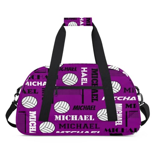 Custom Volleyball Gym Bag Duffel Bag for Women Men, Personalized Name Sport Bag Overnight Bags Customized Travel Weekender Bag, Dark Purple - color: Dark Purple