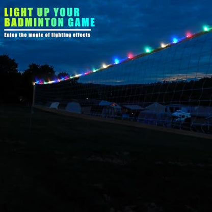 Aoneky 20ft LED Light Up Badminton Net, Glow in Dark Outdoor Sports Net with 4 Ropes, Portable for Backyard Beach Night Games