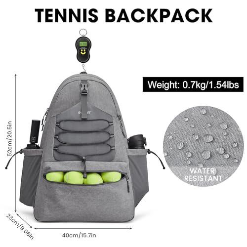 G4Free Tennis Bag, Tennis Backpack for Women Men, Large Pickleball Bag, Holds 4 Rackets with Shoe Compartment - color: Grey