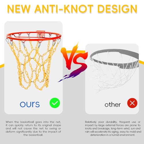 Basketball Net Replacement Heavy Duty,Resin Material, Anti-Rust Use Indoor Outdoor Standard 12-Ring Basketball Hoop - style: Yellow