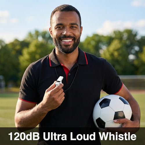 3 PCS Metal Whistle, Stainless Steel Coach Whistle Basketball Whistles with Lanyard for Teachers, Loud Sound Referee Whistles for Emergency, Sports, Soccer, Basketball (Black, Gold, Silver)