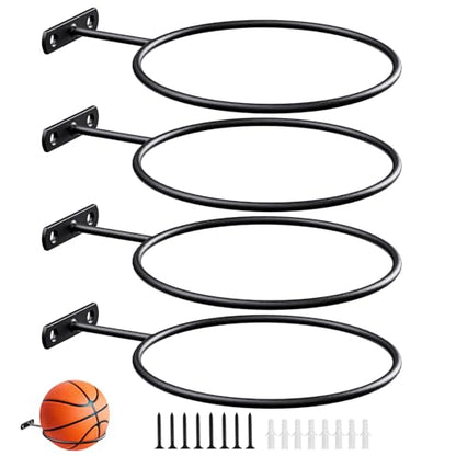 Mounted Ball Wall Storage Display Universal Ball Rack Metal Black Rack Holder Space Saver for Basketball Football Volleyball Soccer Storage Display - size: 4 Pack/6in