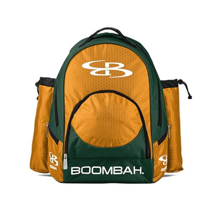 Boombah Tyro Baseball/Softball Bat Backpack - 20" x 15" x 10" - Holds 2 Bats up to Barrel Size of 2-5/8" - color: Dark Green/Gold
