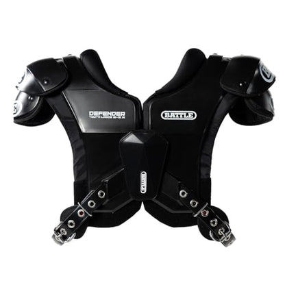 Battle Sports Defender Football Shoulder Pads – The Lightest, Most Protective in Its Class – Aerospace Grade Materials, Ventilated Design, Removable Sternum Plate, Foam Neck Roll - color: Black, size: Youth-Small