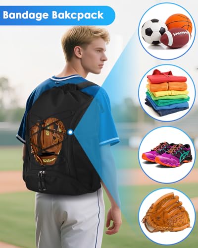 BROTOU Soccer Bags, Football Backpack, Volleyball Bag, Drawstring Soccer Backpack with Ball and Shoe Compartment - color: Black