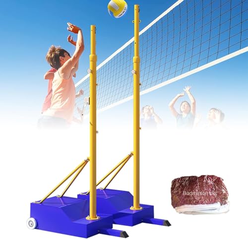 Adjustable Volleyball and Badminton Poles with Quick-fix System & Pu Wheels - Multi-Sport Net Set for Easy Setup and Height Customization - color: yellow+blue, size: 5-6.9ft