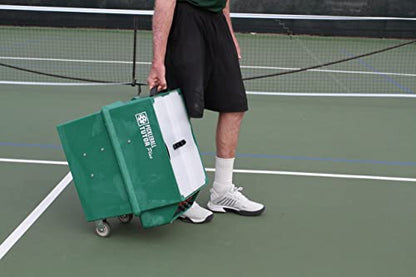 Pickleball Tutor Plus. Ball Machine. Variable TOPSPIN and Backspin. Speed 10-65 MPH. Random Oscillator. Made in USA by #1 Pickleball Machine Company.