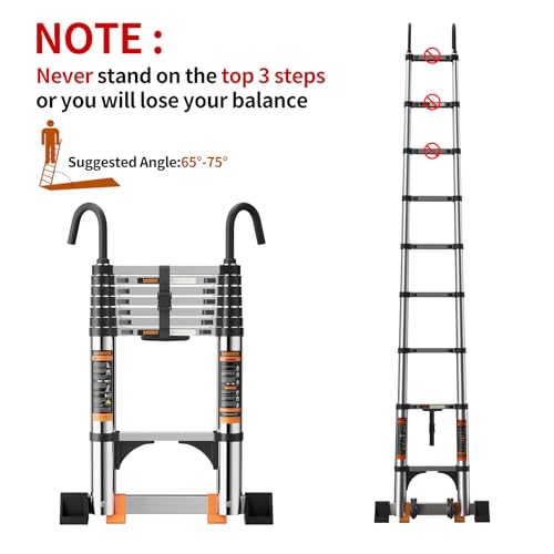 Telescoping Ladder,with Stable Hook and stabilizer barand,13.5FT Extension Ladder, Heavy Duty 330lbs Max Capacity, Multi-Purpose Collapsible Ladder for RV or Outdoor Work (4.1M/13.5FT) - size: 13.5FT/4.1M