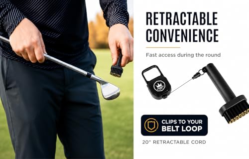 Mini Golf Club Brush, Retractable Golf Brush for On-Course Club Face Cleaning, Compact Clip-On Golf Bag Brush, Portable Golf Club Brush