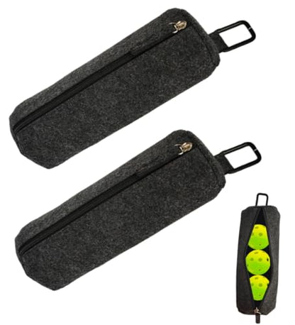 2Pcs Pickleballs Holder Bag with Metal Hook, Portable Tennis Ball Storage Bag, Pickleballs Training Equipment, Grey, Small to Medium