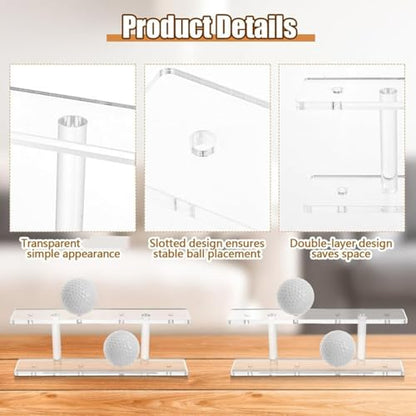 2Pcs Golfs Ball Organizers Rack 8 Balls Capacity Display Stand Clear Acrylic Golfs Holder Small Table Tennis Shelf Double Layer Golf Display Stand