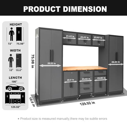 Torin Garage Cabinets Storage System, 9 Piece Included Steel Drawers Rolling Chest,Locked Storage Cabinet, Perfect for Organizing Garage and Tools, 129.92", Black/Grey