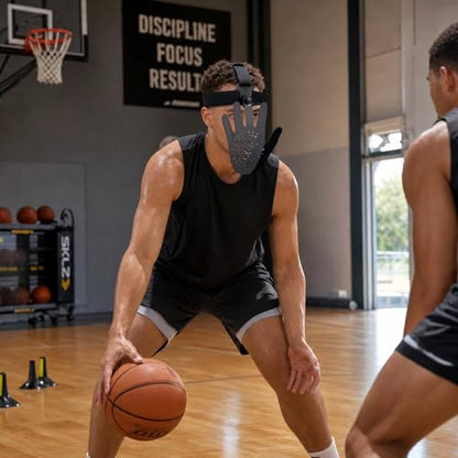 Upgraded 3D Breathable Basketball Training Mask with Adjustable Angle Knob, Hand-in-Face Defensive Shooting & Dribbling Aid, Anti-Slip Silicone Headband with Stepless Slider for Youth & Adults