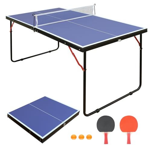 Foldable Ping Pong Table Portable 4.5FT/6FT/9FT Indoor MDF Table Tennis Table Multi-Purpose Family Game Table with Net, 2 Paddles and 3 Balls for Kid Teenager Adult - color: 4.5FT Blue Black