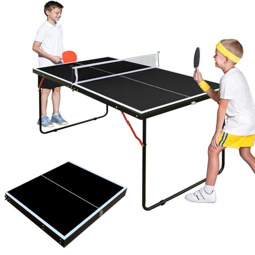 Ping Pong Table Foldable Table Tennis Table with Net, Table Tennis Paddles and Balls, 4.5FT/6FT/9FT MDF Multi-Use Family Game Table for Kid Teenager Adult, Compact & Portable - color: 4.5FT-Black Table/54''x30'', size: 4.5FT/54''x30''