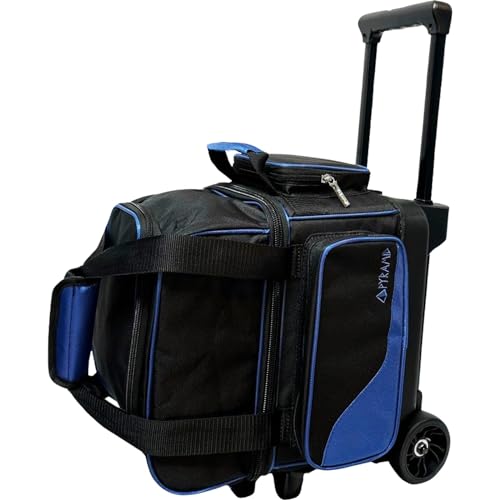 Pyramid Path Pro Deluxe Single Roller Bowling Bag With Separate Shoe Compartment (Up To US Mens Size 11), 2 Large Accessory Pockets, Padded Foam Ball Insert, Lifting Handles and Locking Square Handle - color: Pro Black/Royal Blue