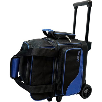 Pyramid Path Pro Deluxe Single Roller Bowling Bag With Separate Shoe Compartment (Up To US Mens Size 11), 2 Large Accessory Pockets, Padded Foam Ball Insert, Lifting Handles and Locking Square Handle - color: Pro Black/Royal Blue