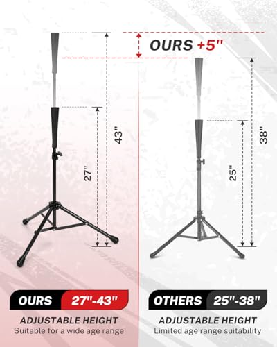 Gonex Baseball Tee Softball Tee Practice Hitting Batting Tripod Stand Rubber Tee Collapsible Portable with Carrying Bag - color: Black
