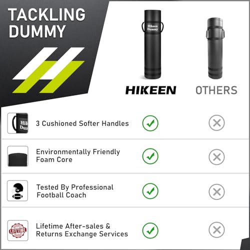 Hikeen Heavy Duty Football Tackle Dummy - Lightweight Tackling Dummy for Youth Football Withstand Years of Blocking, Tackling, Defensive Practice Drills - 12"x48" Kick Training Dummy with Handles