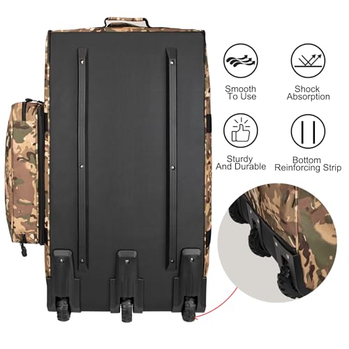 150L Large Rolling Duffle Bag with Wheels, Heavy Duty 32'' Tri-Wheel Gear Hauler for Camping,Moving Sports Equipment,Military & Airline Checked Bag Approved,Camo - color: Camo