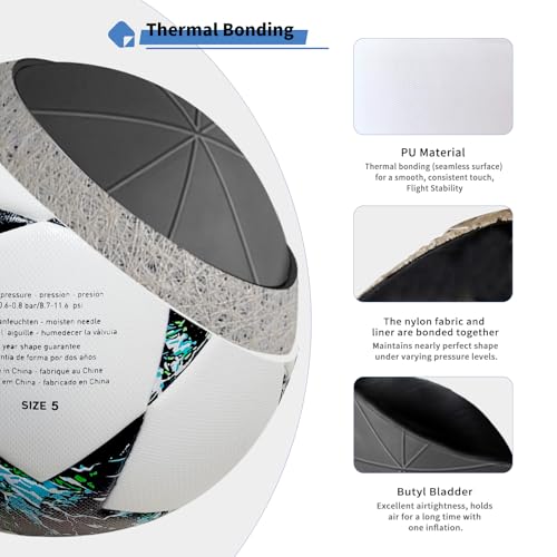 Professional Soccer Ball Size 5, Thermal Bonded Waterproof PU Match-Quality Training Ball with Pump - color: black and whtie, size: size 5