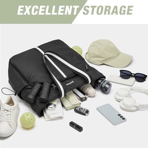 G4Free Pickleball Bag, Pickleball Tote Bag for Women Men, External Ball Bag with Shoe Compartment & Paddle Cover Pocket - color: Black