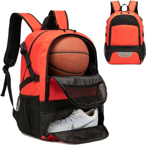 Basketball Backpack - Large Sports Equipment Bag with Ball Holder & Shoe Compartment for Basketball. (red) - color: Red