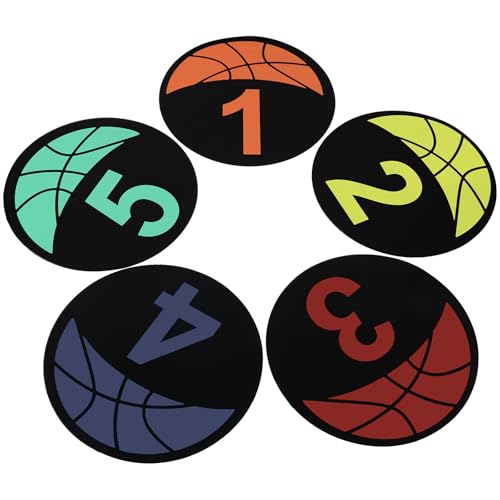 5 PCS Basketball Spot Markers, Multi-Colored Anti-Slip Sports Training Markers, 9 Inches Basketball Training Markers, Round Flat Floor Markers with Number Dots for Teaching & Training