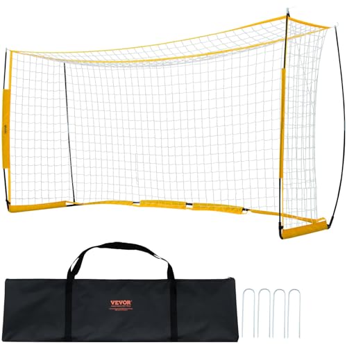VEVOR Portable Soccer Goal, 12 x 6 ft Large Practice Soccer Net, Steel Fiberglass Structure Training Goal Set with Carry Bag, All-Weather Outdoor Use, for Backyards, Parks, School Fields - style: Fiberglass Rod Cube