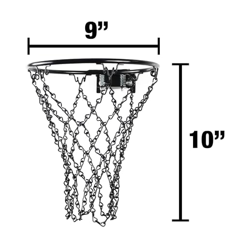 Black Mini Basketball Rim Set, Includes: Chain Net, 2 Door Hooks, Ball, Ball Pump, Screws, 9-inch Hoop with 6 Hooks