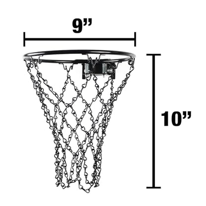 Black Mini Basketball Rim Set, Includes: Chain Net, 2 Door Hooks, Ball, Ball Pump, Screws, 9-inch Hoop with 6 Hooks