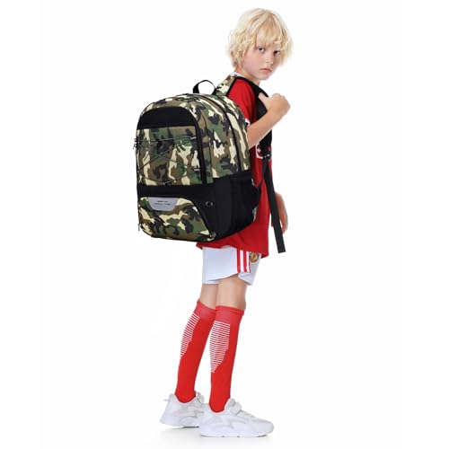 Hsmihair Youth Soccer Bag-Soccer Backpack&Backpack for Football Basketball,with Ball Compartment Separate Cleat Package - color: CamoBlack