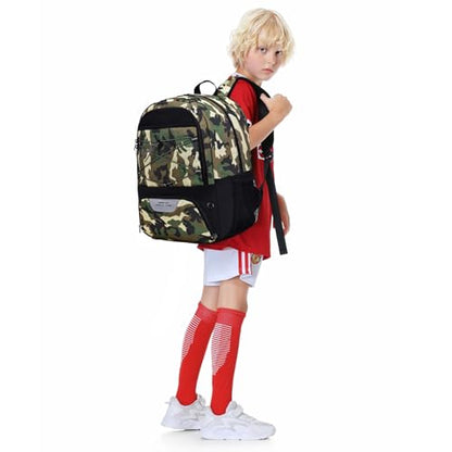 Hsmihair Youth Soccer Bag-Soccer Backpack&Backpack for Football Basketball,with Ball Compartment Separate Cleat Package - color: CamoBlack