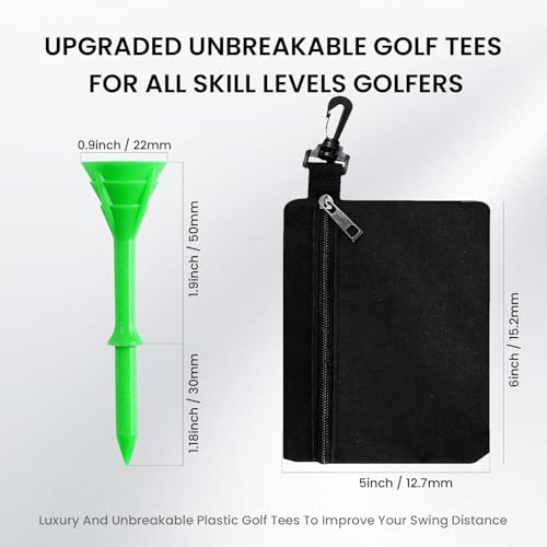 VEASAERS Golf Tees Plastic 3 1/4 inch Unbreakable 30 Pack with Pouch Bag, Durable Stable Available 83 mm Long Tee for Golfer Practice - color: Green